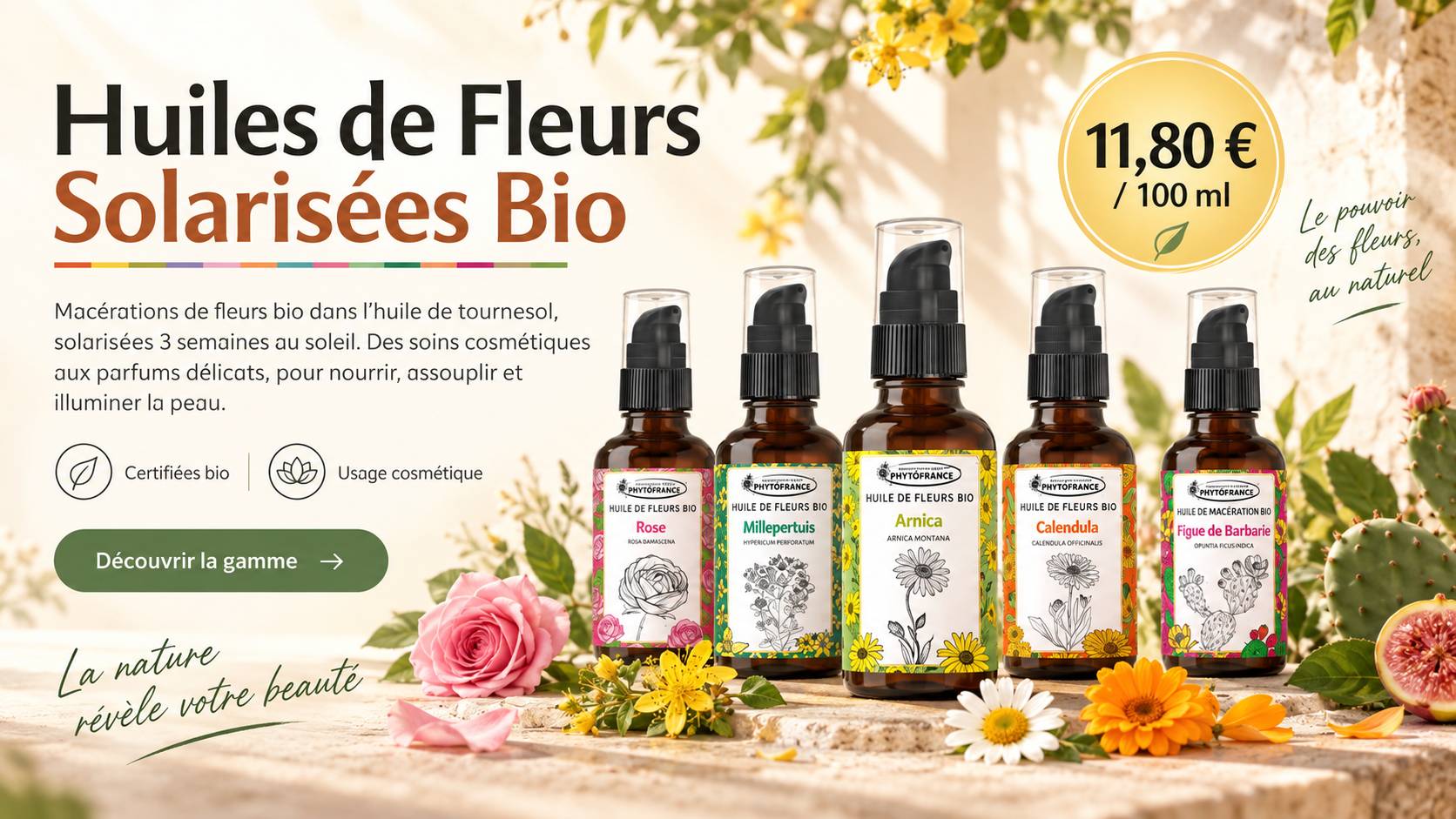 Huiles de fleurs solaris&eacute;es BIO